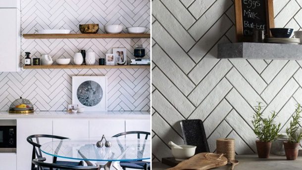 Keramik dinding berpola Herringbone memberi akses dokoratif pada ruangan. (Foto: Porcelainsuperstore.co.uk)