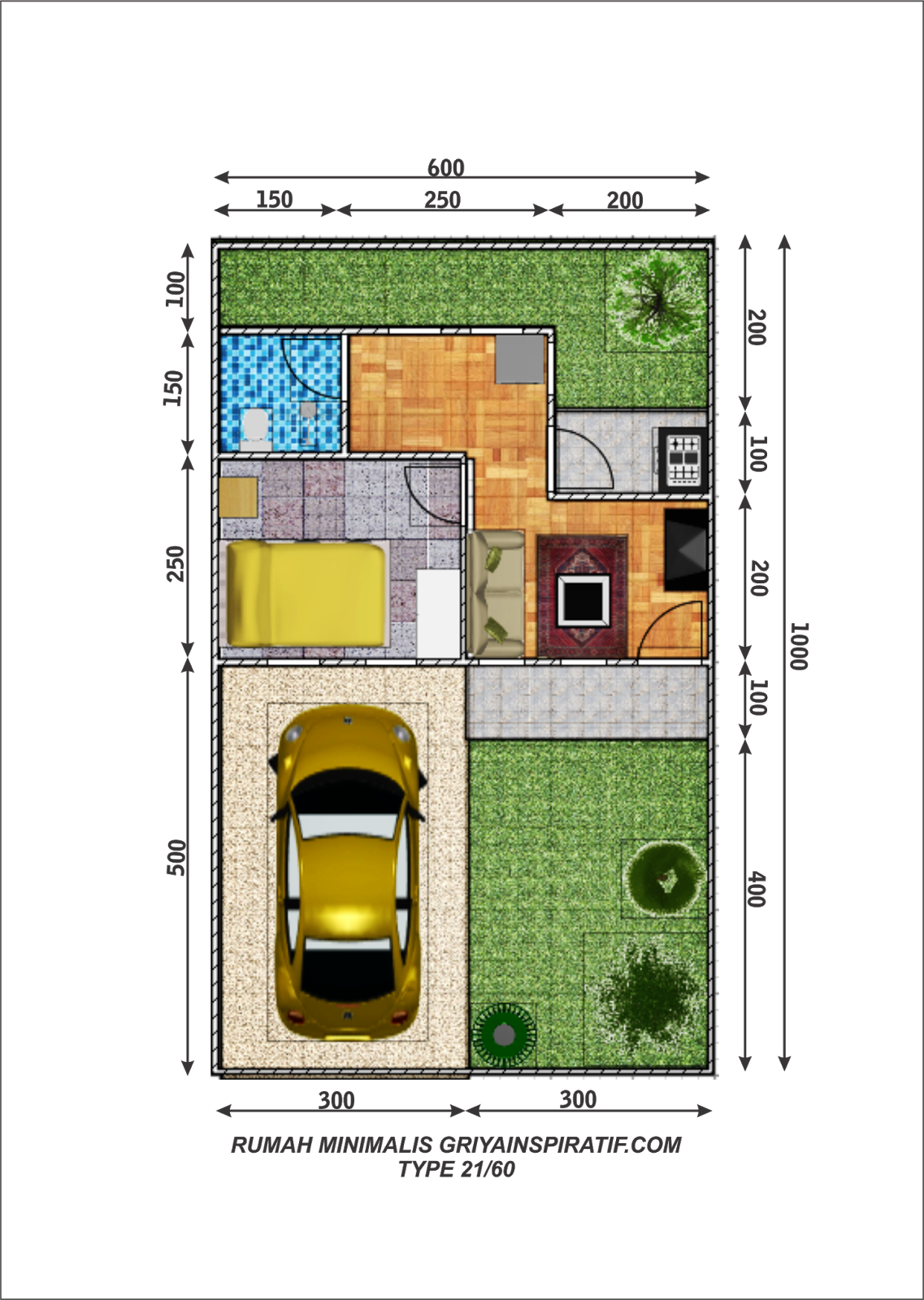 Desain Rumah Minimalis Luas Tipe 21 Denah rumah tipe 21 minimalis modern.