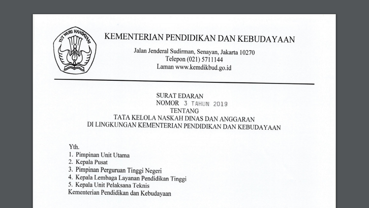 Contoh surat resmi bagian kepala surat KEMENDIKBUD. (Foto: Polines.ac.id)