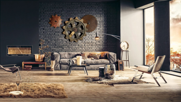 Desain ruang tamu minimalis konsep industrial. (Sumber: Pexels.com)