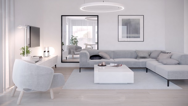 Unsur reflektif cermin dan bingkai logamnya membuat rumah minimalis sederhana terkesan lapang dan elegan. (Foto: Home-designing.com)