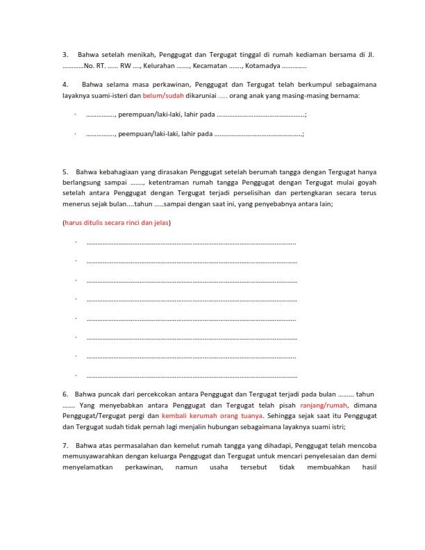 Contoh Surat Gugatan Cerai Contoh Surat Gugatan Cerai