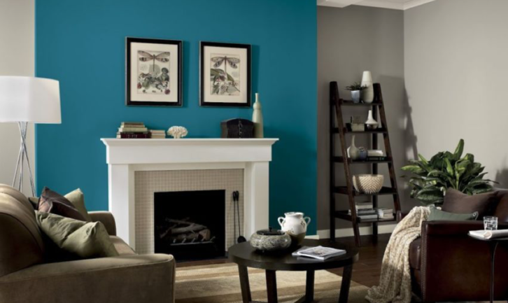 Kombinasi warna cat abu-abu muda dan biru. Kombinasi warna cat abu-abu muda dan biru.