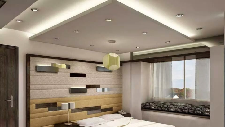 Model plafon gypsum dengan tampilan kotak yang cocok kamar tidur yang minimalis.