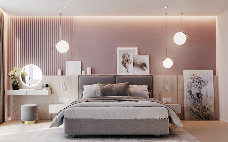 Warna cat kamar tidur dusty pink yang menenangkan. Warna cat kamar tidur dusty pink yang menenangkan.