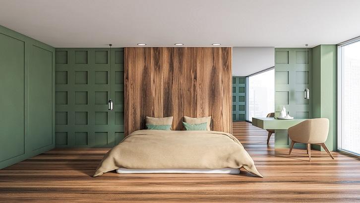 Warna hijau terlihat indah bila dipadukan dengan aksen kayu. Warna hijau terlihat indah bila dipadukan dengan aksen kayu.