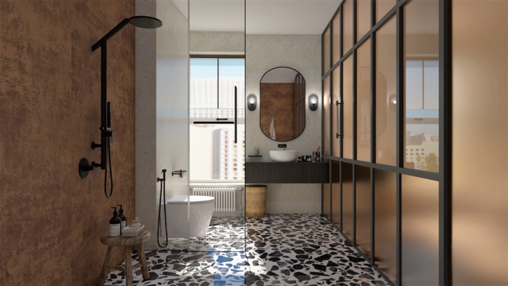 Desain kamar mandi minimalis 2x3 dengan dinding kaca. Desain kamar mandi minimalis 2x3 dengan dinding kaca.