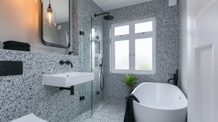 Desain kamar mandi minimalis 2x3 dengan teraso. Desain kamar mandi minimalis 2x3 dengan teraso.