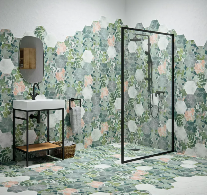 Gambar Motif Keramik Kamar Mandi Minimalis Heksagonal