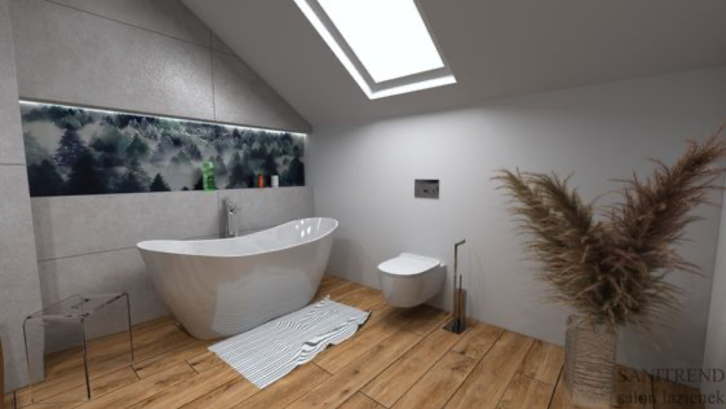 Keramik lantai kamar mandi yang tidak licin juga dapat menggunakan motif kayu (Foto: Pinterest/Santirend Salon Lazienek)